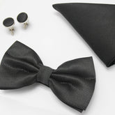 JET BLACK TEXTURED BOW TIE SET
